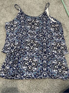 White House Black Market Navy & White Printed Spaghetti-Strap Cami
